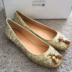 Sperry Bliss Gold Glitter Flat Size 9